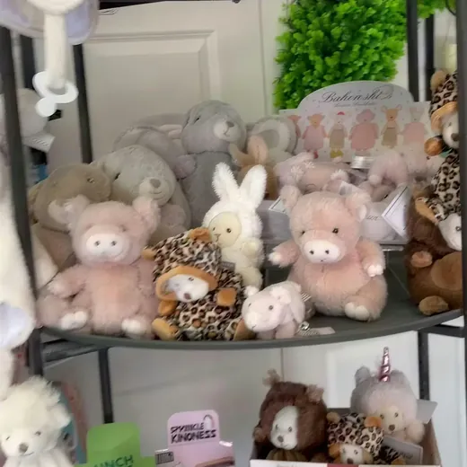 A shelf of soft toys